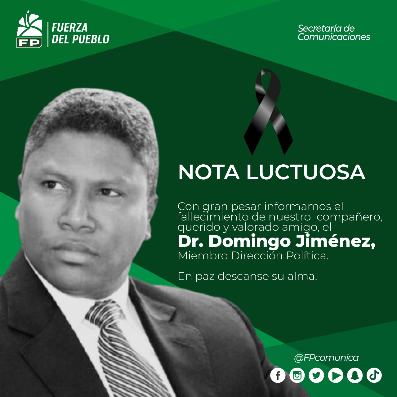 Fuerza del Pueblo está de duelo por fallecimiento de Domingo Jiménez