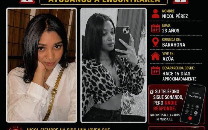 Familiares buscan a joven desaparecida hace 15 días entre Azua y Barahona