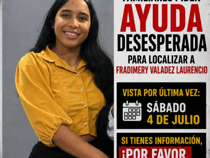 La comunidad de Villa Mella se encuentra en alerta tras reportarse la desaparición de la joven Fradimery Valadez Laurencio, de 17 años de edad.